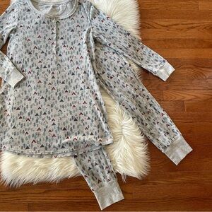 Eddie Bauer Gray Pajama Set with Tree Camping Pattern Long John Style Size Med
